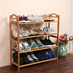 4 Tiers Shoe Rack Storage Organizer Natural Bamboo Plant Shelf, Home Storage Shelf for Shoes, Books and Flowerpots (Burlywood)