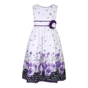 Little Girls Purple White Floral Print Party Dress 3