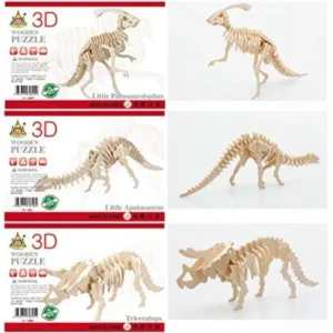 BeautyMood 3D Wooden Simulation Animal Dinosaur Assembly Puzzle Model Toy for Kids and Adults,3-piece Set