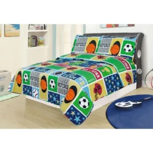 Full 3 Piece Bed Set Bedding Quilt Bedspread, Sports Football Basketball Soccer Baseball Boys