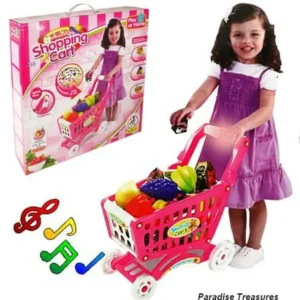 Pink Pretend Play Shopping Cart Toy for Girls with 3 in 1 Grocery Cart with Light and Sound (78) pc Grocery Set (US Seller)