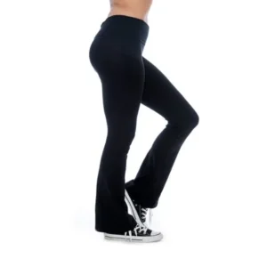 Unique Style Womenâ€™s Yoga Pants Fold-Over Waistband Flared Boot Leg (Black, Small)