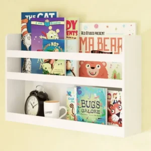 Children's Kids Room Wall Shelf Wood Material Great For Bunk Bed Nursery Room Books and Toys Organization Storage (White)