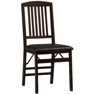 Linon Triena Mission Back Vinyl Folding Dining Chair in Espresso (Set of Two)