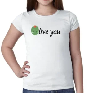 Olive You - I Love You - Cute Cartoon Green Olive Girl's Cotton Youth T-Shirt