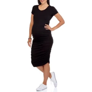 Maternity Basic Short Sleeve Dress with Side Ruching