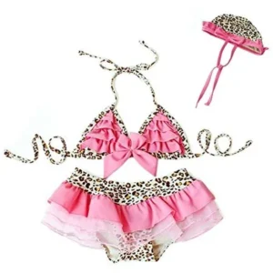 StylesILove Beach Baby Pinky Leopard Ruffled 3-pc Swimsuit Set (1-2 Years)