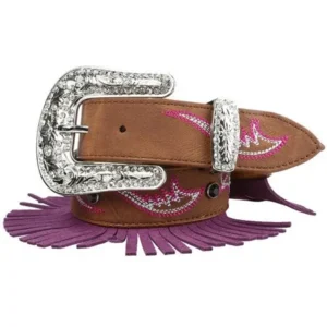 3-D Belt Company Accessories Boys Girls Brown Belt with Pink and White Embroidery