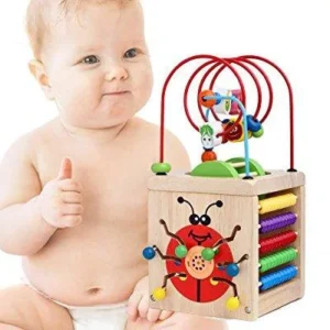 wooden activity cube 6 in 1 multi-activity box educational toy for toddlers bead maze cube activity center,christmas gift for kids by cosihomu