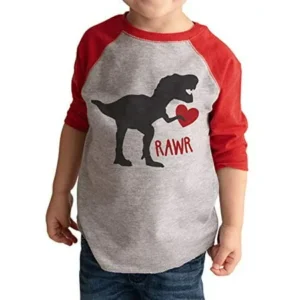 7 ate 9 Apparel Youth Dinosaur Happy Valentine's Day XL Red Raglan