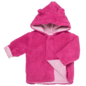 Magnificent Baby Girls Fleece Jacket Fuzzy Lined Magnet Close Hooded Coat 18-24 Months Fuchsia Pink Solid and Stripe