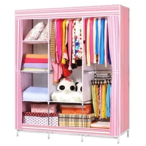 "69"" Portable Closet Storage Organizer Clothes Wardrobe Shoe Rack with Shelves Closet Pink"