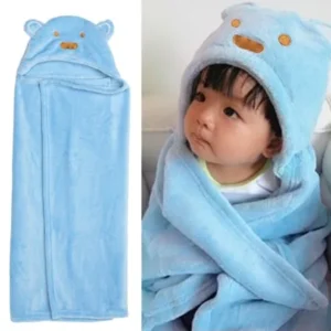Cute Animal Cartoon Baby Kids Hooded Bathrobe Toddler Boy Girls Bath Towel Soft(Blue)