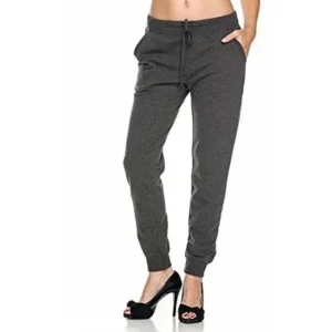 Sassy Apparel Women's Active Wear Marled Drawstring Stylish Jogger Pants (Large, Charcoal-65776)