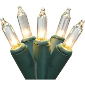 Set of 50 Clear Mini Christmas Lights 2.5" Spacing - Green Wire