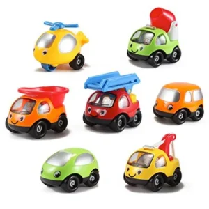 Kinder Toys Network Toon Town Baby Toy Cars , Set of 7 - Fire Truck, Tow Truck, Dump Truck, Helicopter and More