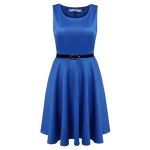 Christmas Clearance! Women Fashion Sleeveless High Waist Pleated Party Dress With Belt ECBY