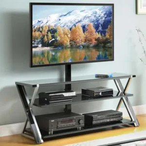 "Whalen 3-in-1 Black TV Console for TVs up to 70"", Black Glass Shelves"