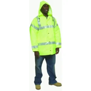 High Visibility Polyester ANSI Class 3 Winter Parka Safety Coat with Heavy Insulation and 2" Silver Reflective Stripes, X-Large, Lime