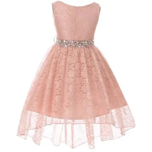 Big Girl Flower Girl Dress Hi-Low Style Lace Allover Blush 10 MBK360