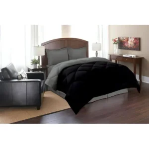 Elegant Comfort Goose Down Alternative Reversible 3pc Comforter Set- Available In A Few Sizes And Colors , Full/Queen, Black/Gray