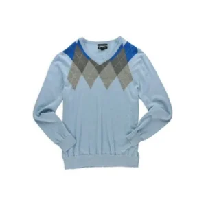 I-N-C Mens Argyle V Neck Pullover Sweater bluewater 2XL