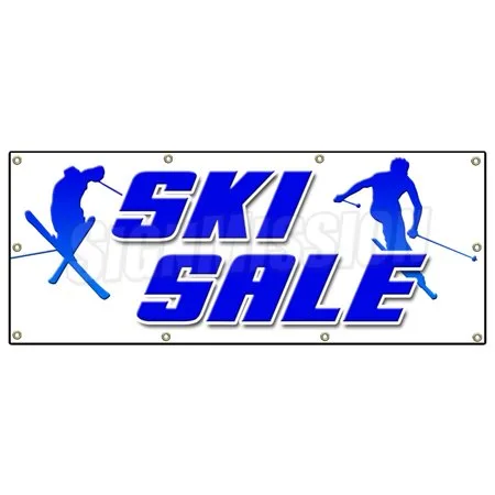 SKI SALE BANNER SIGN snow winter boots clothes poles name brand skier SKI SALE BANNER SIGN snow winter boots clothes poles name brand skier