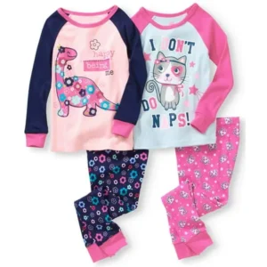 Toddler Girls' Cotton Tight Fit Pajamas, 4-Piece Set