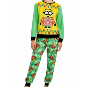 Despicable Me Womens Fleece Minion Ugly Sweater Pajamas Holiday Sleep Set