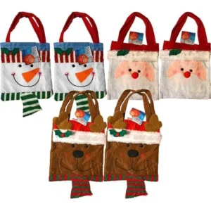 7" x 8" Christmas Holiday Kids Childrens Santa Snowman Reindeer Tinsel Small Tote Bags (Set of 6)
