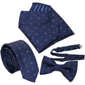 BMC Mens 3 pc Skinny Tie Bowtie Pocket Square Fashion Accessory Set