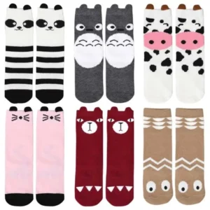 Bundle Monster 6 Pair Child Size Mixed Animal Design Knee High Style Tube Socks - Set 3: Cutie Creatures