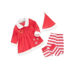 StylesILove Baby Girl Christmas Holiday Sweater, Pants and Hat 3-piece Clothing Set (12-18 Months)