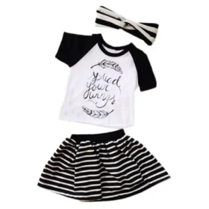 StylesILove Black & White Shirt, Skirt and Headband Girl 3-pc Clothing Set (6-12 Months)