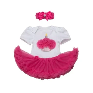 StylesILove Cute Character Baby Girl Holiday Birthday Party Tutu Dress Romper with Headband 2 pcs Outfit Set (80/6-12 Months, Flower Cake)