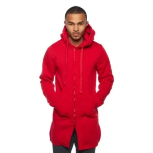 Mens Front Zipper Fleece Side Split Cape Long Hoodie Jacket F179