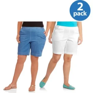 Just My Size Womens Plus Pull On Stretch Denim Shorts- 2-pack Value Bundle