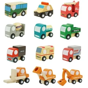 12 Pcs Wooden Car 1 Toys Mini Car Model Vehicle Set Classic Construction Team Educational Toys for Kids