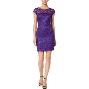 Nine West Womens Sequined Lace Overlay Party Dress