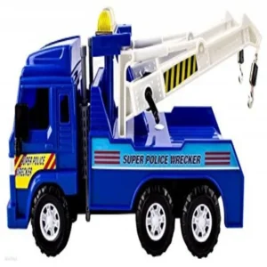 WolVol Big Heavy Duty Wrecker Tow Truck Police Toy for Kids with Friction Power (With Double Hooks)
