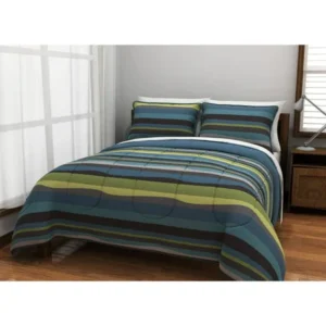 American Original Blue Pacific Stripe Reversible Complete Bedding Set Green Bed in a Bag