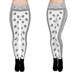 Pop Fashion Women Stretch Alternative Printed Legging Footless Tights Ankle Pant (White Bandana print)