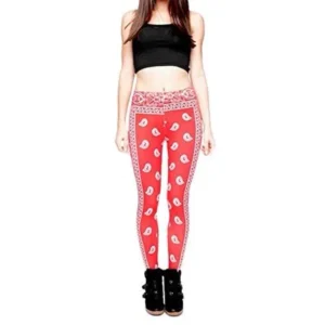 Pop Fashion Women Stretch Alternative Printed Legging Footless Tights Ankle Pant (Red Bandana Print)