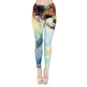 Pop Fashion Women Stretch Nature Printed Leggings Footless Tights Ankle Pants (Galaxy Print)