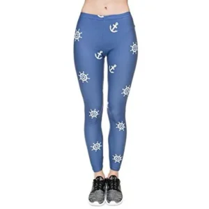 Pop Fashion Women Stretch Alternative Printed Legging Footless Tights Ankle Pant (Blue Marine Print)