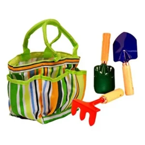 G & F 10012 JustForKids Kids Garden Tools Set with Tote hand rake shovel trowel