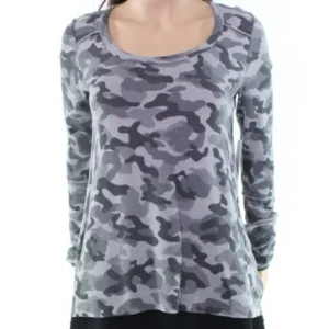 Kensie NEW Gray Women's Medium M Camo-Print Shirt Athletic Apparel