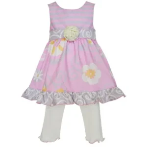 AnnLoren Girls Pink & Gray Floral Dress Clothing Set