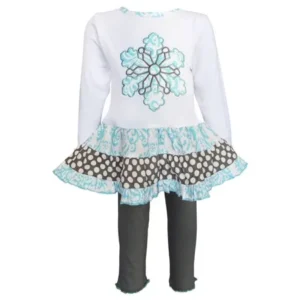 Ann Loren AnnLoren Girls' Blue Snowflake Cotton Dress and Legging Set