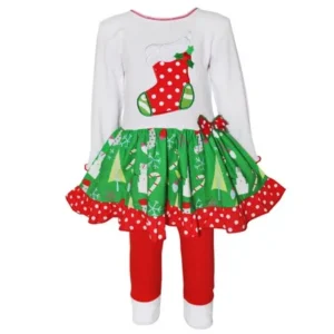Ann Loren AnnLoren Girls' Christmas Stocking Drop-waist Dress and Legging Set